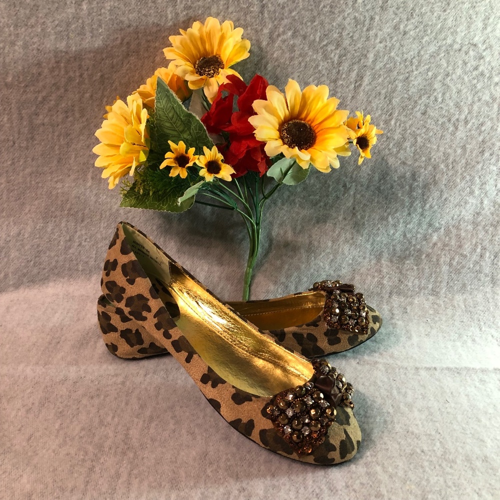 NWOT - Leopard Print Flats with Jeweled Bows
